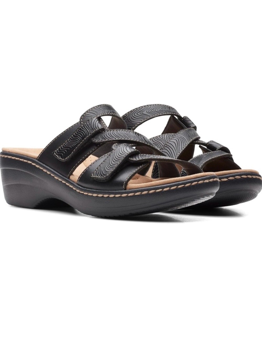 NWOT Clarks Merliah Karli Leather Sandals Women’s US 8 Black Comfort Wedge